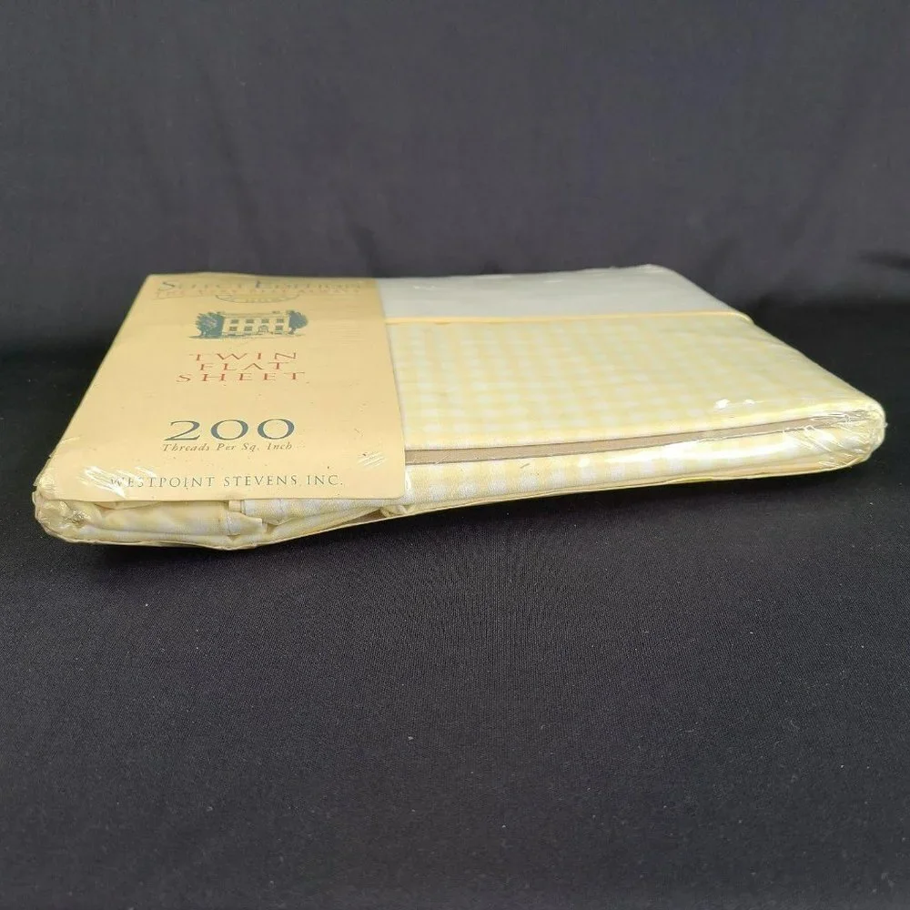 Westpoint Stevens Twin Flat Sheet Yellow Gingham Blend Cottagecore‎ Vtg New READ
